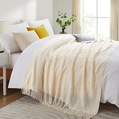 Acrylic Knitted Throw Blanket, White, 50 x 60 Inches - color: White
