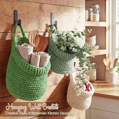 Honeydak 3 Hanging Baskets, Sage Green Mix, Wide Bucket Basket - color: Sage Green Mix, style: Wide Bucket Basket
