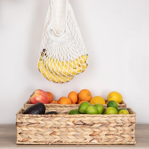 Household Essentials Water Hyacinth Rectangular Storage Basket with Handwoven Fibers and Iron Frame, Natural Finish - color: Natural