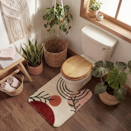 Drydiet U Shaped Toilet Rug Washable Cute Bath Mat 24x20,Boho Color - style: Boho Color