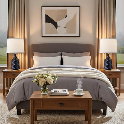Dark Blue Ceramic Table Lamps Set of 2, 18.5" Modern Bedside Lamps for Night Stands, Classic Small Lamps for Living Room End Tables, Farmhouse Boho Lamp for Bedroom Office, LED Bulbs Included - color: dark blue