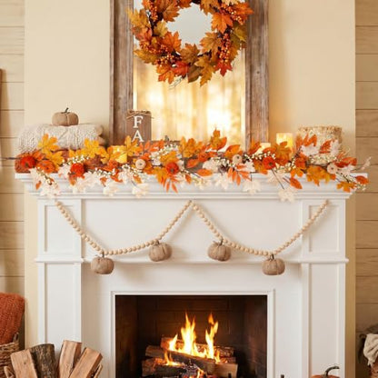 nuvagiki Fall Garland for Mantle, Pumpkin Garland Thanksgiving Decorations