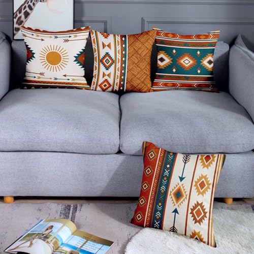 Throw Pillow Covers, Western Geometric, Set of 4, 18"x18" - color: Southwestern Geometric