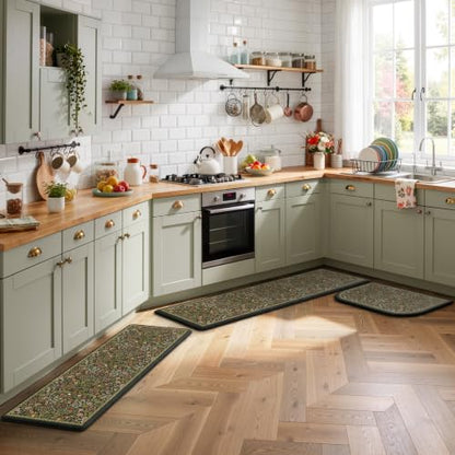 Collive Kitchen Rugs Sets of 3 Half Roung Sink Rug Cushioned Anti Fatigue - color: Olive Green, size: 17.3"x29.5"+17.3"x47"+17.3"x59"(Half-Moon)