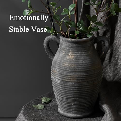 Vaseking Ceramic Rustic Vase, 9.8 inch Farmhouse Vases Home Decor, Bronze - color: Bronze