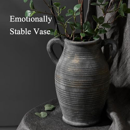 Vaseking Ceramic Rustic Vase, 9.8 inch Farmhouse Vases Home Decor, Bronze - color: Bronze
