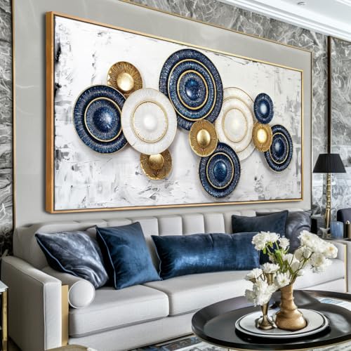 Wall Art Canvas Painting Blue and Yellow 24"x48" with Framed - color: 009-Metal, size: 48"L x 24"W