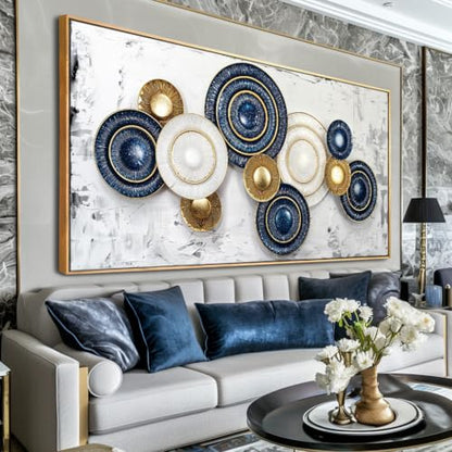 Wall Art Canvas Painting Blue and Yellow 24"x48" with Framed - color: 009-Metal, size: 48"L x 24"W