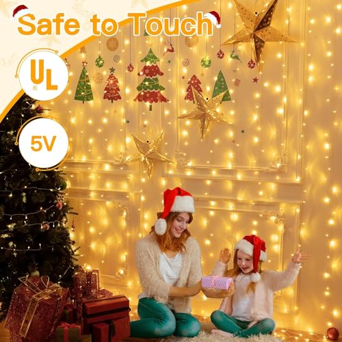 Ollny 2 Pack Curtain Lights, 400LED 6.6x6.6ft Fairy Lights with Remote - color: Warm White, size: 400 LED