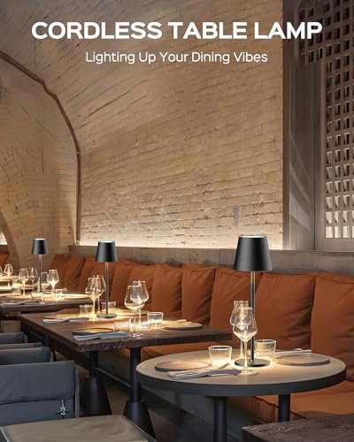 JACKYLED Cordless Table Lamps Rechargeable, 3 Adjustable Height, 5000 Capacity Operated, 3 Colors Smooth Dimming, Portable LED Waterproof Table Lamp for Dining, Bedroom, Outdoor- Black - color: Black, size: 1 Pack-Round Base