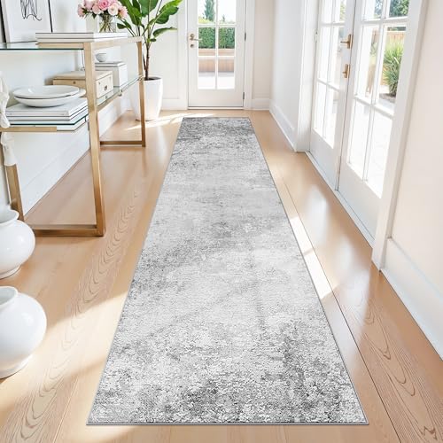 Washable Runner Rug 2x8: Non Slip Low Pile Abstract Rugs for Kitchen Grey - color: Grey, size: 2' x 8' (Runner)