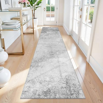 Washable Runner Rug 2x8: Non Slip Low Pile Abstract Rugs for Kitchen Grey - color: Grey, size: 2' x 8' (Runner)