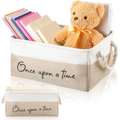 Marsui 1 Pcs Book Storage Basket Book Bin Once Upon a Time, White Brown - color: White Brown, size: Once Upon A Time