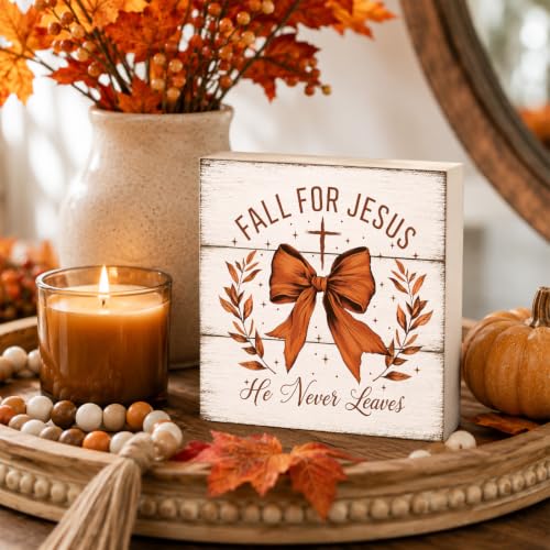 Fall For Jesus He Never Leaves Sign | Large Bow Wreath Wall Art - color: FALL3