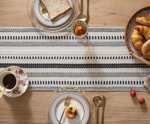 Caflife Black and Beige Woven Rustic Boho Table Runner 90 Inchs Long - color: Black, size: 13x90Inch
