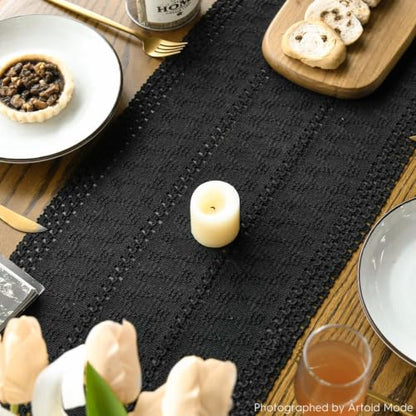 Artoid Mode Black Woven Farmhouse Hollow Table Runner 12x36 Inch - color: Black, size: 12" x 36", Table Runner