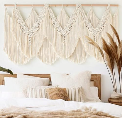 Macrame Wall Hanging Wedding Hanger Tassel Knotting Boho Decor 47"W*25"L - color: Beige1