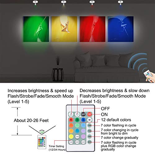 LUXSWAY Battery Operated LED Spotlights Indoor,Accent Lights with Dimmable,12 Color Changing Puck Light with 2 Remote,Closet Light with Rotatable Lighting Head,Stick on Dart Board Lighting - color: White+Silver Head-2Pack
