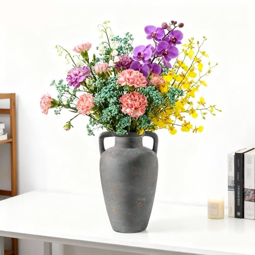 Ceramic Flower Vase with Handles, 11 Inch Tall Farmhouse Vase - color: 103-4-11.4in