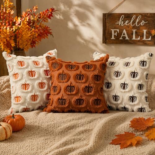DFXSZ Fall Pillow Covers 18x18 Set of 2 Rust Pumpkins Embroidery Brown - color: Rust Brown Pumpkin, size: 18" x 18" (Pack of 2)