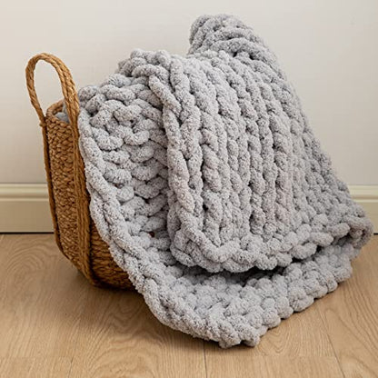 WESHIONGOO Chunky Knit Blanket Throw for Couch 40"×40" Light Grey - color: Light Grey, size: 40"x40"(Small Size Throw)