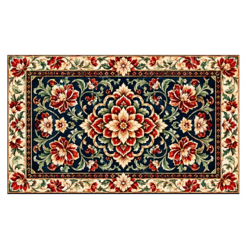 Boho Persian Floral Faux Coco Coir Doormat Door Mat 17x30 Inch - color: Boho Floral 04