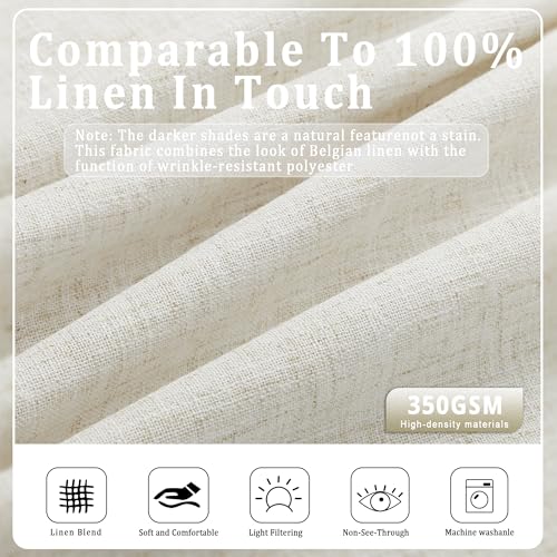 Linen Pinch Pleated Curtains 63 Inch Length for Living Room Dining Room Natural Light Beige Birch Light Filtering Privacy Cottage Window Drapes Track System Back Tab Hanging 2 Panels Set - color: Natural Linen, size: 40"W x 63"L (Pack of 2)