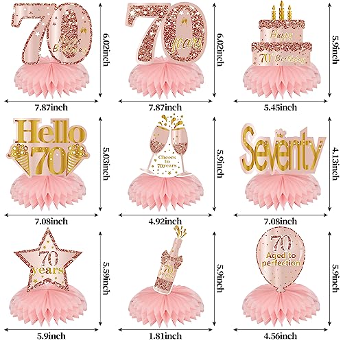 Turypaty Happy 70th Birthday Honeycomb Table Centerpieces Decorations Women - style: Pink Rose Gold 70th