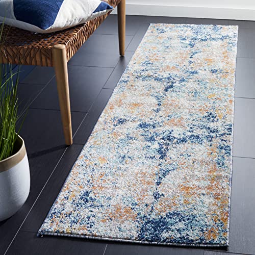 SAFAVIEH Aston Collection Runner Rug - 2' x 8', Navy & Gold, Modern Abstract Design, Non-Shedding & Easy Care, Ideal for High Traffic Areas in Living Room, Bedroom (ASN710L) - color: Navy/Gold, size: 2' x 8' (Runner)