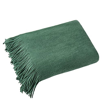 Homiest Dark Green Knitted Throw Blanket with Fringe, 50x60 Inch - color: Dark Green, size: 50" x 60"