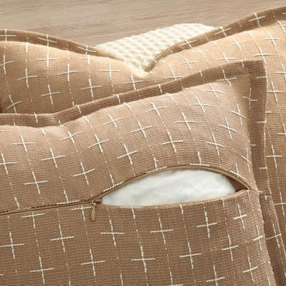 ZWJD Throw Pillow Covers 16x16 Set of 2 Soft Polyester Textured Pillow Covers with Stylish Flange Edge Cozy Farmhouse Throw Pillows for Couch Bed Sofa Living Room Camel - color: Camel, size: 16" x 16" (Pack of 2)