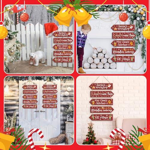 Christmas Wooden Hanging Sign, Arrow, Rustic Farmhouse Decor, Buffalo Plaid - style: Buffalo Plaid