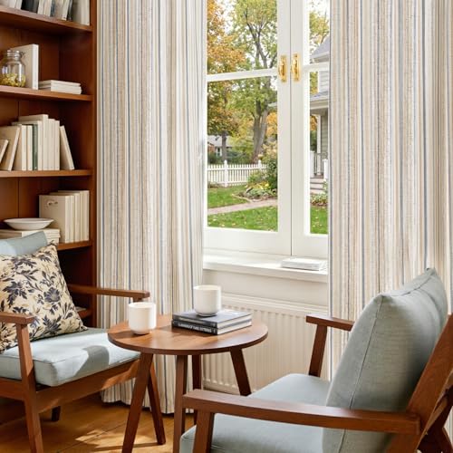 jinchan Linen Curtains 63 inch Blue Stripe for Kids Room Grommet 2 Panels - color: Multi Blue on Linen, size: 50"W x 63"L (Pack of 2)