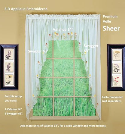 Today's Curtain,Vineyard 3-D Appliqué,Valance 14", Ecru, 60" W x 14" L - color: Ecru, size: 60"W x 14"L (Pack of 1)