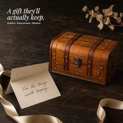 Wooden Treasure Chest with Removable Tray, Pirate Box, Medium 10.5x7x6 in