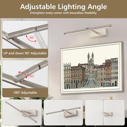 Picture Light, Wireless Picture Lights for Wall, 3CCT Dimmable - color: Nickel