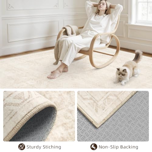 2'6''x10' Hallway Washable Runner Rug:Neutral Kitchen Carpet Beige - color: Beige, size: 2'6" x 10' (Runner)