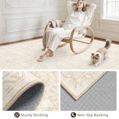 2x10 Hallway Washable Runner Rug: Neutral Kitchen Carpet Beige - color: Beige, size: 2' x 10' (Runner)