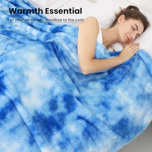 obinsm Blue Fleece Throw Blanket King Size, Fuzzy Big Blankets for Bed - color: Blue Tie Dye Blanket, size: Size 90" x 108"(228 x 274 cm)