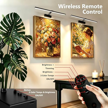 24" Wireless Picture Light, Dimmable Rechargeable Wall Light for Artwork