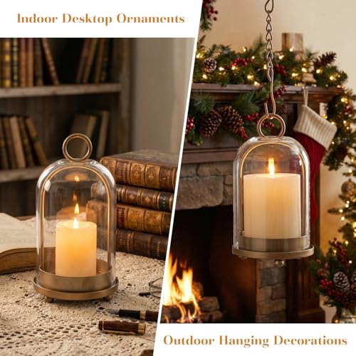 15"&9"&7" Hurricane Glass Candle Holders Set of 3 - color: Brass