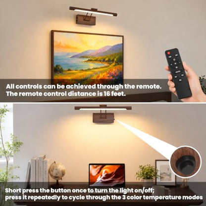 Battery Operated Picture Light for Wall,Walnut Finish 15.7-Inch - color: Walnut Finish, size: 15.7 Inch