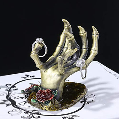 YU FENG Gothic Skeleton Hand Jewelry Holder Ring Necklace Display Stand - style: Rose Skeleton Hand