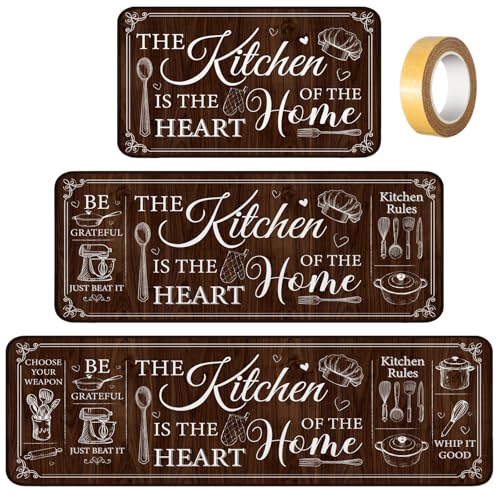 Fourluoo 3 Pcs Retro Brown Kitchen Rugs and Mats Decor Set - color: Retro