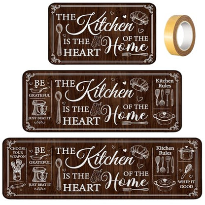 Fourluoo 3 Pcs Retro Brown Kitchen Rugs and Mats Decor Set - color: Retro