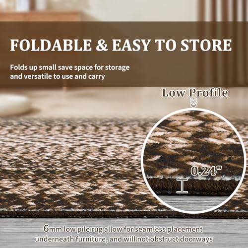 RUGSREAL Modern Bordered Round Area Rug 4ft Washable Bedroom Circle Rugs - color: Brown, size: 4' (Round)