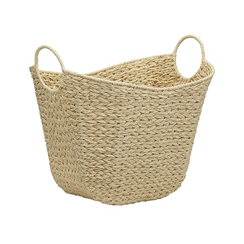 Household Essentials Cream Paper Rope Basket with Handles, Natural Woven Storage Basket - color: White Paper Rope