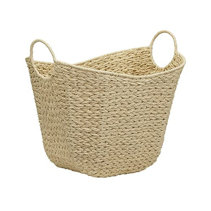 Household Essentials Cream Paper Rope Basket with Handles, Natural Woven Storage Basket - color: White Paper Rope