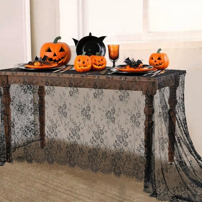 Black Lace Tablecloth Farmhouse Table Fabric 60x120 Inch for Halloween - color: Black, size: 120" x 60" (1Pc Rectangular)