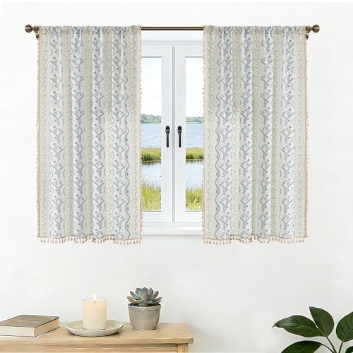 Light Blue Green Boho Floral Curtains 45 Inches Long 2 Panels - color: Blue Green, size: 55"W x 45"L (Pack of 2)